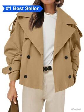 Cropped Trench Coat Double Breasted Belted Jacket